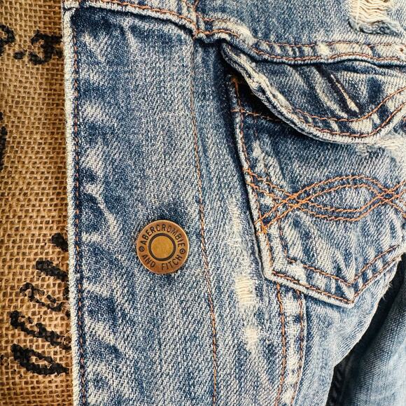 Abercrombie & Fitch Womens Distressed Cotton Denim Trucker Jean Jacket Sz Small - Picture 2 of 10